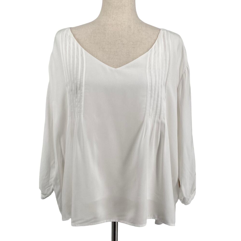 Jackson‎ Rowe Fluttershy Top XS White Long Sleeve Pleated Front Viscose Lined